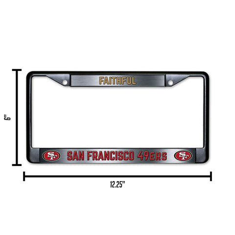 Faithful Black Chrome License Plate Frame For 49ers Fans Officially Licensed Team Metal Frame With Full Color Graphics 2 Screw Mount Durable Car Plate Holder