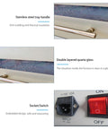 800W Infrared Reflow Oven Soldering Station With Hot Air Circulation, stainless steel handle, quartz glass, switch close-up