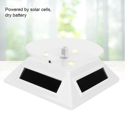 Xhtllo Electric Led Light Solar Powered Rotating Turntable Display Stand For Jewelry Phunique Watches Camera And Decorations, white solar display stand.