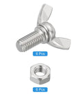 Built Tough M8 Wing Bolts And Butterfly Screws Paired With Hex Nuts Crafted From 304 Stainless Steel For Rust Proof Outdoor Builds And Zero Hassle Hand Tightened Assembly, 6 pcs shown.