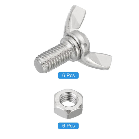 Built Tough M8 Wing Bolts And Butterfly Screws Paired With Hex Nuts Crafted From 304 Stainless Steel For Rust Proof Outdoor Builds And Zero Hassle Hand Tightened Assembly, 6 pcs shown.