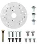 Rock Solid Clear Acrylic Router Base Plate With Template Guide Broad Compatibility, includes mounting screws and a guide pin.