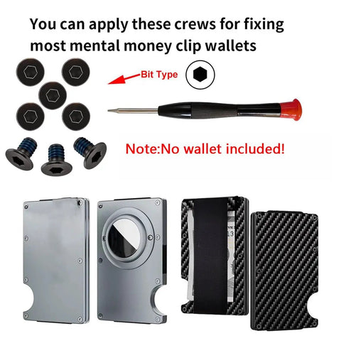 Top Shelf Thirty Piece Replacement Kit For Ridge And Minimalist Metal Wallets With Bonded Threadlocker T5 Torx And Hex Driver To Keep It Secure On The Daily Grind, tools and screws.