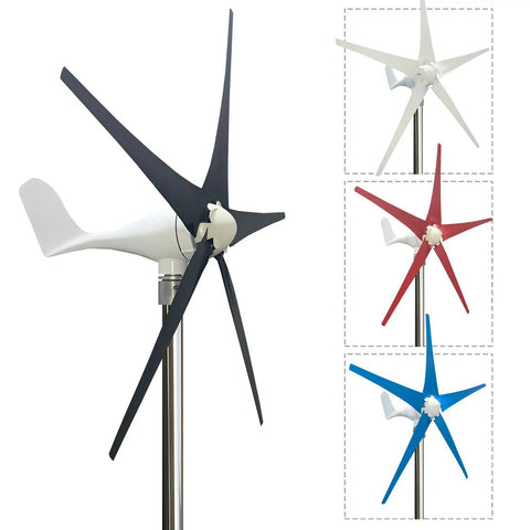 Wind turbine in black with red, blue, white variants, featuring a 22.83 inch blade for DIY horizontal turbine generators.