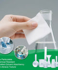 Front view of white 9x9 in cleanroom wipe; cellulose/polyester blend, 300-count, lint-free for labs