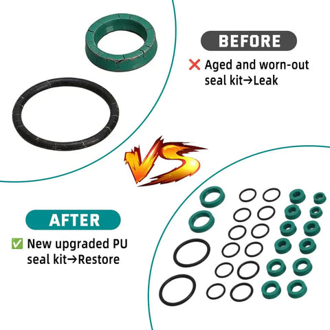 Comparison of old and new Hydraulic Roof Repair Seal Kit For Mercedes Benz SL R129 All Models 1990 2002 With Wrench Screwdriver Sealing Tube And 5 Line Clip Plugs To Stop Leaks And Keep Lines Tight