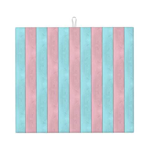 Pink Green Wood Grain Print Dish Drying Mat For Kitchen Counter, Must Have Ultra Absorbent Microfiber Drying Pad, 16 By 18 Inch