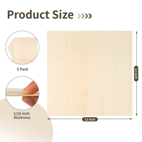 Five Pack 12 By 12 Inch Basswood Plywood Sheets One Sixteenth Inch Thick Unfinished Wood Blanks For Laser Cutting Engraving