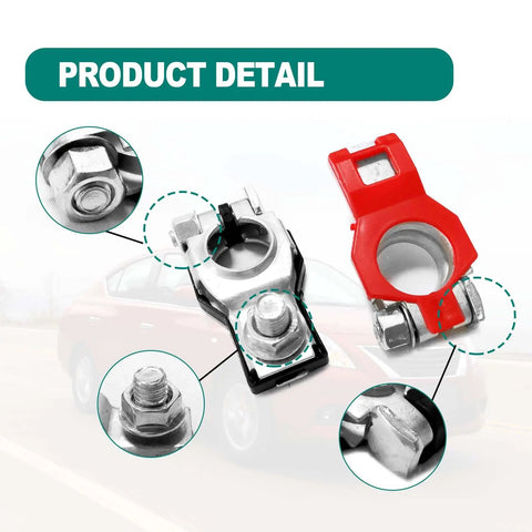 Close-up of Heavy Duty Top Shelf Battery Terminals Compatible With Nissan Sentra Murano Maxima Rogue, showing connectors and mounting nuts.