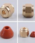 Heavy Duty Simhoa Stage Fog Machine Nozzle Replacement Fitting With Brass Hex Body Threaded Connector And Cap For Epic Nightclubs And Party Event Setups, showing brass nozzle and rubber cap.