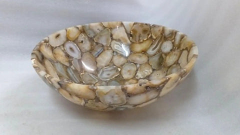 Natural Agate Countertop Sink With Smooth Glaze Total Game Changer For Bathroom Vanity Or Powder Room Sleek Vessel Basin showing a close-up view of the agate bowl.
