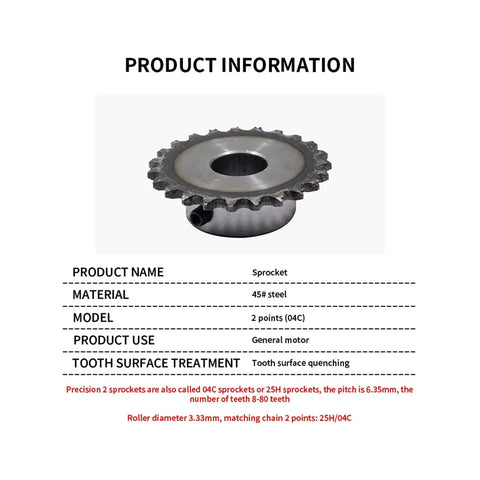 Top Quality 04C Drive Sprocket With 12 Teeth 6mm Bore Made From Heavy Duty 45# Steel For Table Wheel Setup, showing gear detail.
