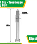 Heavy Duty Treehouse Lag Bolts Set 2 Pack Hot Dip Galvanized Hex Head Screws For Treehouse Brackets Decking And Wood Framing 1.25 By 12 Inch