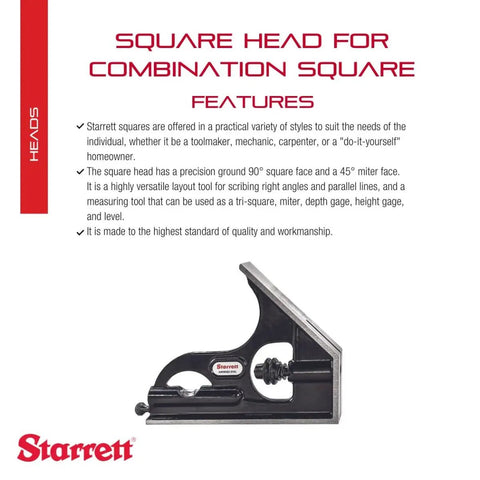 Pro Grade Square Head Accessory For 12 Inch To 300 mm And Larger Combination Squares Sets And Bevel Protractors, Black Wrinkle Finish