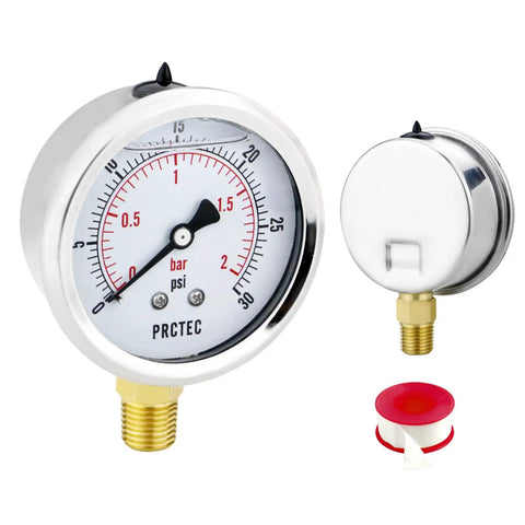 Glycerin Liquid Filled Air Pressure Gauge 2.5 Inch Dial Stainless Steel Case IP67 Waterproof Vacuum And Water Pressure Gauge 0-5000 PSI Air 0-6000 PSI Water For Compressors Boilers Pumps 2.5 Percent Accuracy