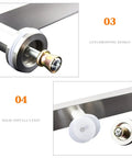 Close-up of brushed stainless steel gate hardware square tube door handle's anti-dropping design and solid installation detail.