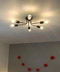 Six Light Semi Flush Mount Sputnik Ceiling Light Fixture Slick Black Metal Chandelier With E26 Base for elegant room decor