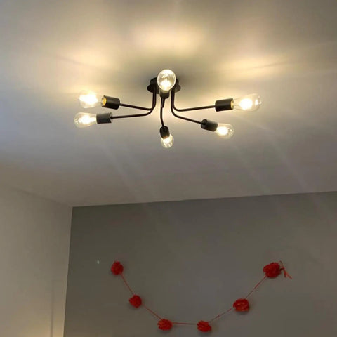 Six Light Semi Flush Mount Sputnik Ceiling Light Fixture Slick Black Metal Chandelier With E26 Base for elegant room decor