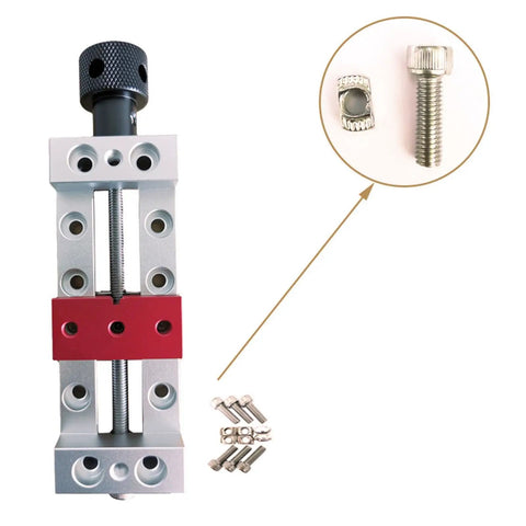 50Mm Mini Bench Vise For Engraving And Cnc Routing Milling Aluminum Clamp With Multitask Drill Press Mount showing components and hardware.