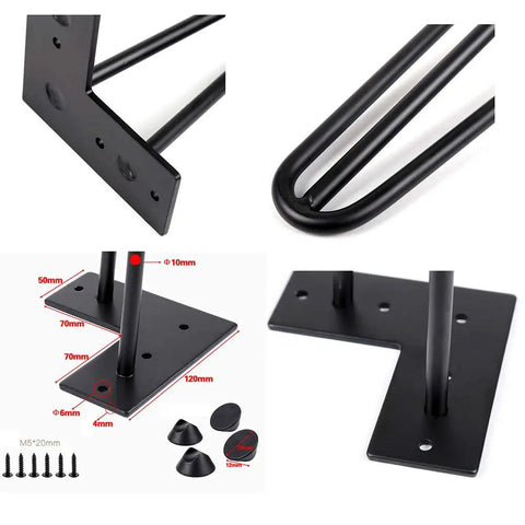 Heavy Duty Hairpin Table Legs Built Tough With Rock Solid Steel Construction Plus Replacement Furniture Sleds And Knockout Waterproof Finish For Diy Coffee Tables And Home Desks showing leg details and dimensions.