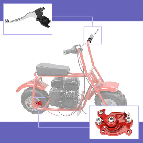 Diagram showing Mini Bike Brake Lever Kit With Caliper Replacement And 61 Inch Cable for small bikes like the Coleman CT100U.