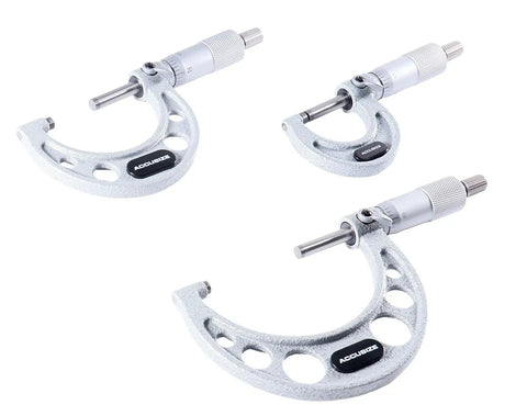 Three Piece Ultra Precision Outside Micrometers Set 0 To 3 Inches With 0.0001 Inch Vernier Graduations M Type Carbide Tips