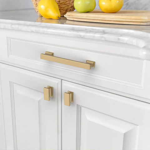 Champagne Bronze Cabinet Knobs 1.46 Inch 10 Pack, No Fuss Install Drawer Pulls for Kitchen and Bathroom Cabinets, Durable Long Lasting Hardware, Modern Rustic Finish, Premium Cabinet Hardware Set on white cabinet doors