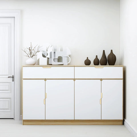 White cabinet with 10 Pack Brushed Gold Edge Finger Cabinet Pulls 3.15 Inch Aluminum Drawer Handles showcasing modern design.