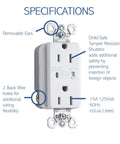 Surge Protected Duplex Power Kit With Tamper Resistant Outlet For Enclosures And Wall Installations Compatible With Standard Knockouts specifications image.