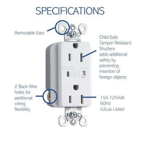 Surge Protected Duplex Power Kit With Tamper Resistant Outlet For Enclosures And Wall Installations Compatible With Standard Knockouts specifications image.