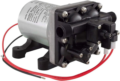 3.0 GPM RV Water Pump 12V Quiet Operation With Internal Bypass, Self Priming Up To 6 Feet, 55 PSI Shutoff, angled view