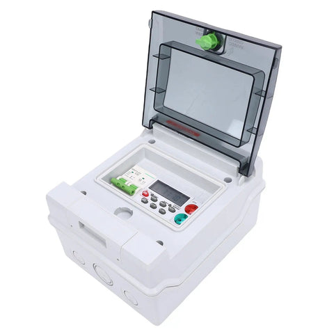 Outdoor Distribution Box With IP66 PVC PA66 Housing And Weatherproof Digital Timer open view showing controls and display