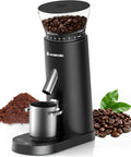 Aaobosi Cordless Burr Coffee Grinder Rechargeable With 60 Settings And Anti Static Design Digital Timer Touchscreen with coffee beans.
