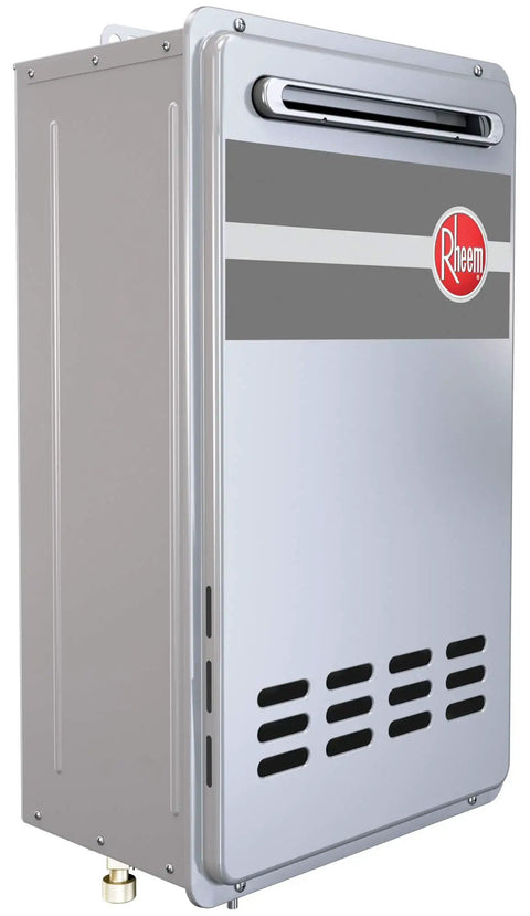 Top Shelf Stainless Steel Natural Gas Outdoor Tankless Water Heater Pumping Sick Hot Water At 9.5 Gpm With 199900 Btu Power.