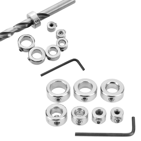 Depth Stop Collar Drill Bit Kit 7 Piece Set 1/8in 3/16in 1/4in 5/16in 3/8in 7/16in 1/2in With 2.5mm Hex Wrench For Woodworking