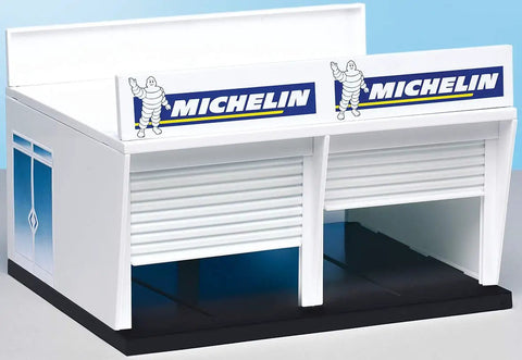 Pit Stop Lane Double Garage For 1 32 Scale Slot Car Tracks White Finish Dope Add On Building With Michelin Branding