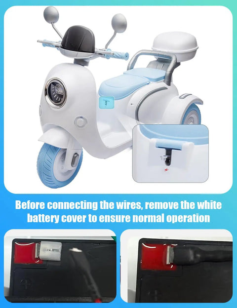 2 Seat Kids Motorcycle Ride On Toy With 12V Dual Motors 3 Wheel Electric Bike For Kids Ages 3 And Up With USB Bluetooth Lights