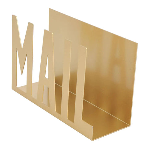 Sturdy Metal Desk Mail Organizer With Stylish Hollow Cutout For Bills, Letters And Papers Gold Finish Office Supplies