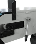 Pro Grade Industrial Belt Grinder Built Tough Shop Workhorse Featuring A Wide 6 X 79 Inch Belt And Dual Speed Control close-up of adjustment lever and belt housing.