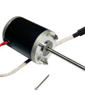 Replacement Motor For ATV Broadcast Spreader S100 12V DC 18W 900RPM 2.5A Beefy IP67 Sealed with shaft and wires visible.