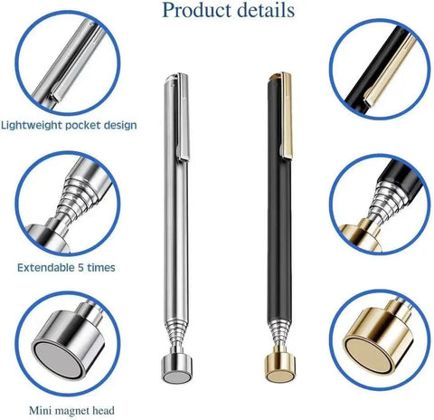 Two Pack Magnetic Telescoping Pick Up Tools With Pocket Clip 25 Inch Extendable Reacher Grabber 3 Lb Magnetic Head Flexible Retrieval Stick Durable Stainless Steel Great Gift For Men