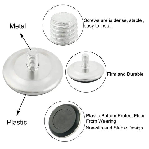 Rock Solid M10x17mm Screw Adjustable Leveling Feet 10 Piece Pack Tough As Nails showing metal glide with plastic base pad details.