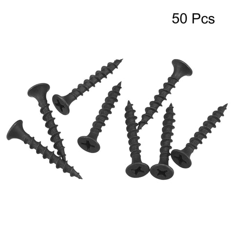Size Eight By One And Three Sixteenth Inch Wood Screws Phillips Flat Head Self Tapping Carbon Steel Gray, 50 Pack For Hardwood And Fiberboard Projects