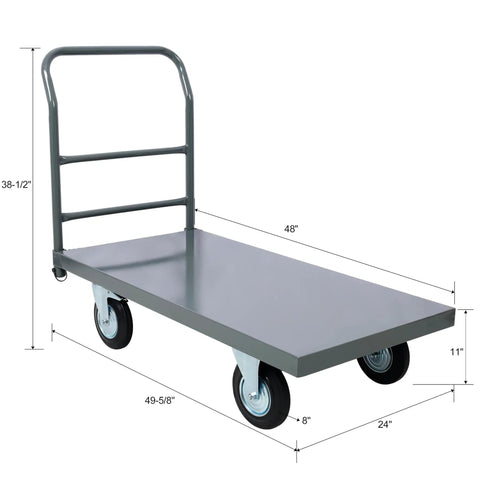 Heavy Duty Steel Platform Dolly Cart 24 By 48 Inch Flatbed Hand Truck With Ball Bearing Rollers 2000 Lb Load Capacity Tough As Nails Warehouse Moving Workhorse Gray