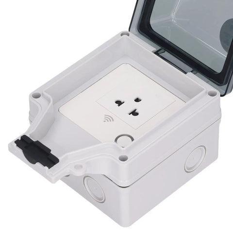 Outdoor Smart Outlet With Slick App Remote Control And Programmable Timer Ip66 Weatherproof Power Socket For Patio And Backyard open casing view.