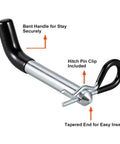 Heavy Duty Trailer Hitch Pins And Clips Four Pack, 5/8 Inch Diameter With Rubber Coated Black Grip, zinc plated steel