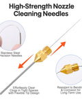 All In One 22 Piece 0.4mm 3D Printer Nozzle Cleaning Kit With Precision Cleaning Needles For Easy Clog Removal And Safe Maintenance Delivers Thorough Cleaning Without Damaging Sensitive Components Ideal For Extruder Care. Stainless steel flexible nozzle cleaning needle for 0.4mm 3D printer nozzle