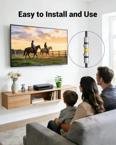 Gold Plated F Type Coax Connector Female To Female For RG6 Cables Two Pack Pro Grade Ultra Compact Flush Mount Adapter Extend And Convert TV Satellite Lines High Quality Signal Pass Through Easy Install Built Tough And Reliable. TV wall connection