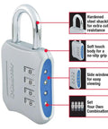 Resettable Four-Digit Locker Lock For Gym And School Lockers Blue Two Pack No Key Needed Durable Metal Body Hardened Shackle Non-Slip Grip Easy To Set Bright Color For Quick Identification with diagram highlighting features