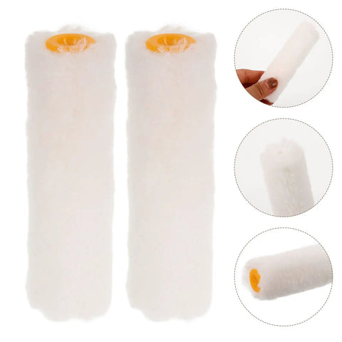 10 Pack Mini Paint Roller Covers With Ultra Soft Cotton Thread Sleeves And Tough Plastic Core For Interior Wall Painting DIY Jobs shown stacked.
